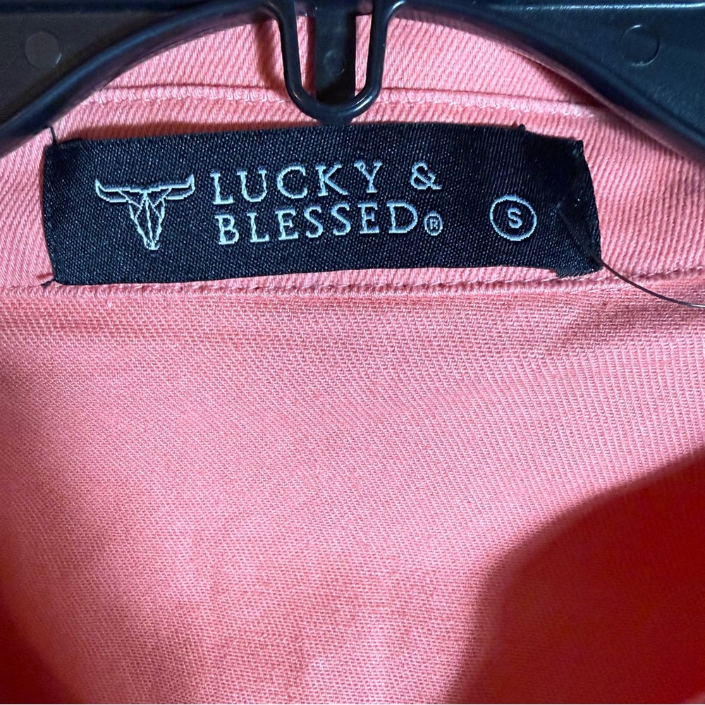 L&B Lucky & Blessed Stretch Denim Button Down Pink Western Dress Small DDR037 - Picture 3 of 8